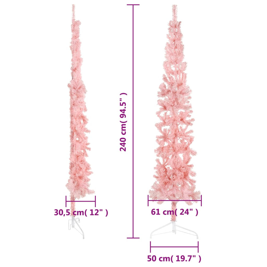 Kunstkerstboom Half Met Standaard Smal 240 Cm 240 x 61 cm Roze