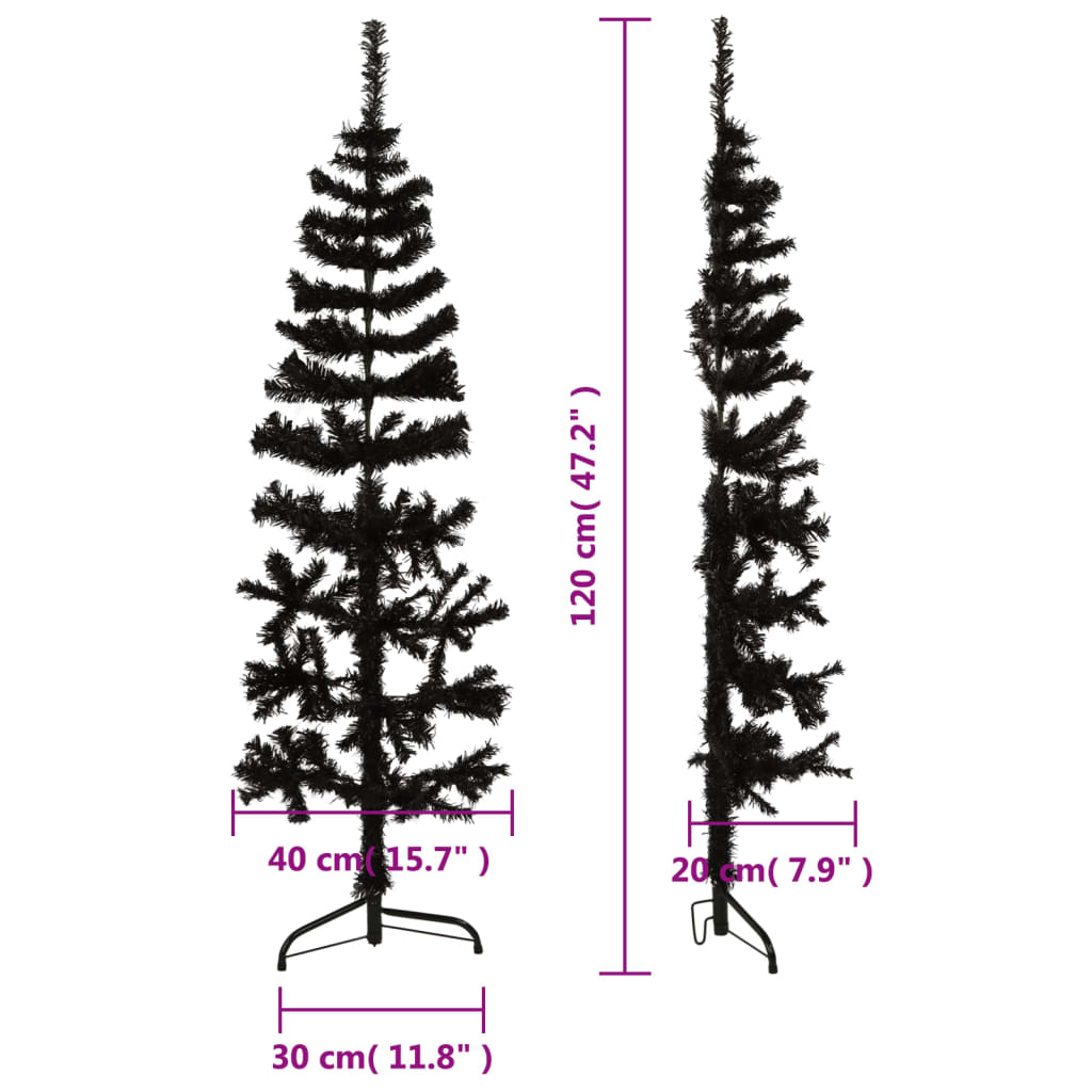 Kunstkerstboom Half Met Standaard Smal 20 Cm 120 x 40 cm Zwart