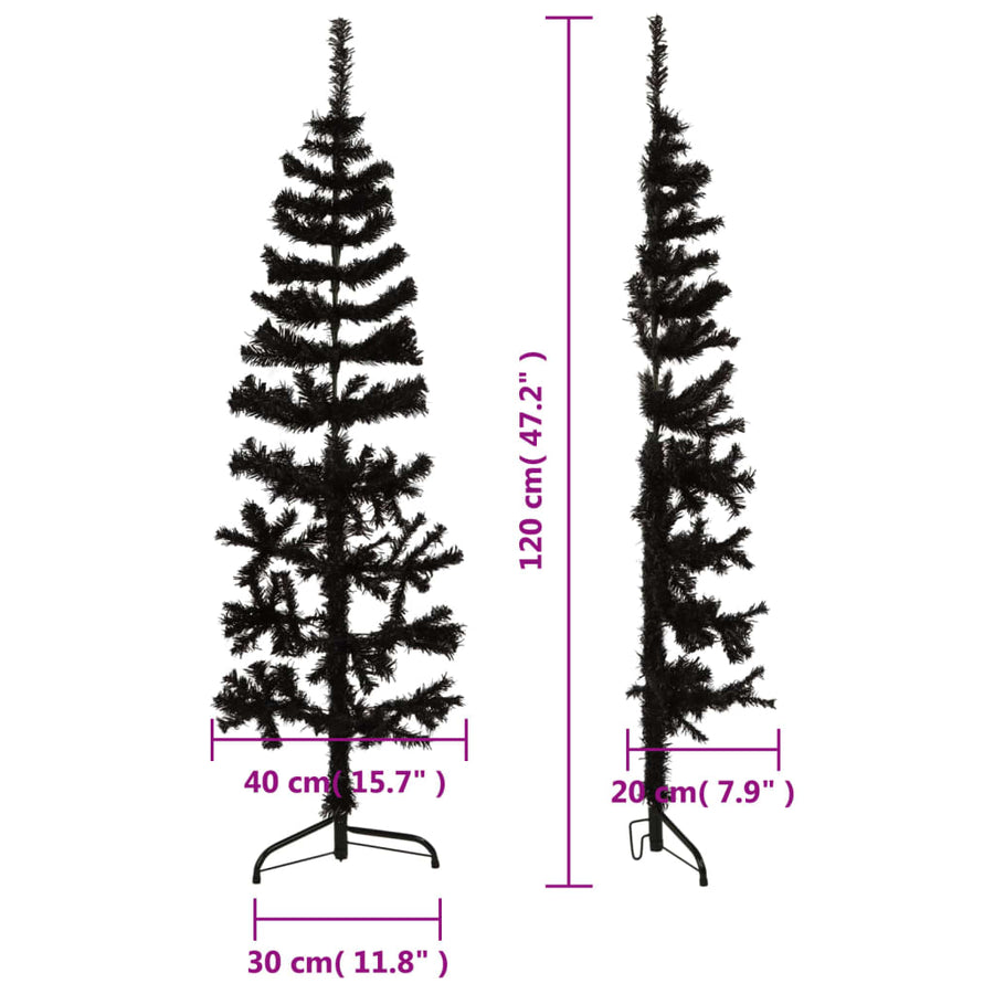 Kunstkerstboom Half Met Standaard Smal 20 Cm 120 x 40 cm Zwart