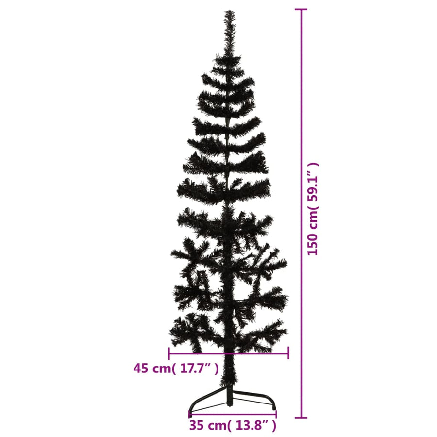 Kunstkerstboom Half Met Standaard Smal 50 Cm 150 x 45 cm Zwart