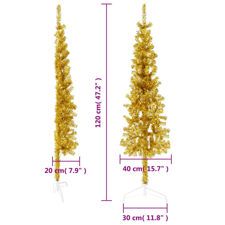 Kunstkerstboom Half Met Standaard Smal 20 Cm Kleurig 120 x 40 cm Goud