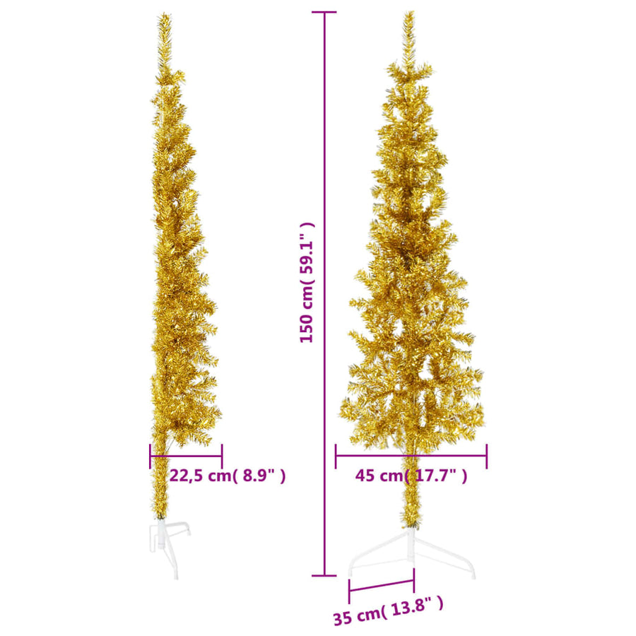 Kunstkerstboom Half Met Standaard Smal 50 Cm Kleurig 150 x 45 cm Goud