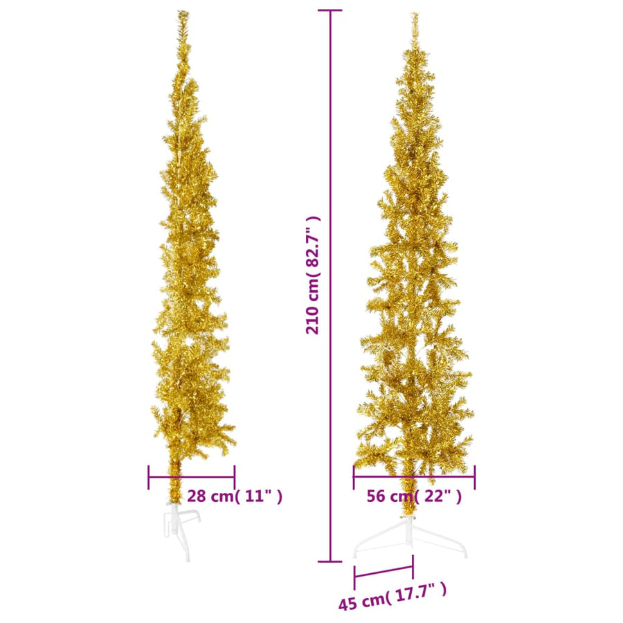 Kunstkerstboom Half Met Standaard Smal 20 Cm Kleurig 210 x 56 cm Goud