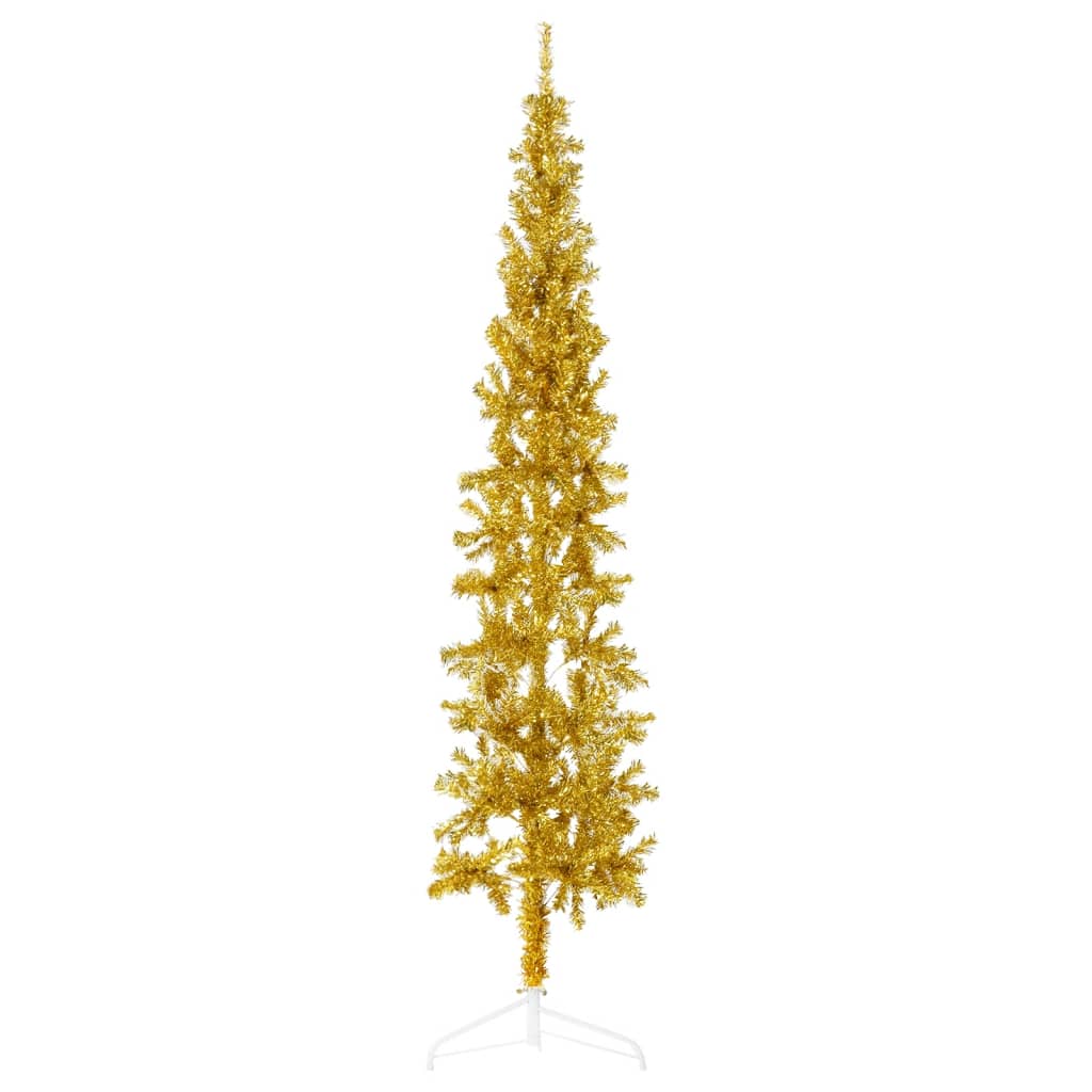 Kunstkerstboom Half Met Standaard Smal 240 Cm Kleurig 240 x 61 cm Goud