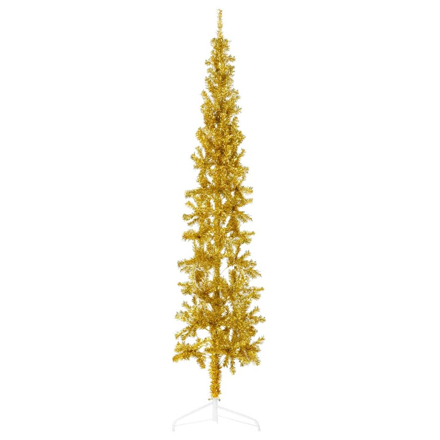 Kunstkerstboom Half Met Standaard Smal 240 Cm Kleurig 240 x 61 cm Goud