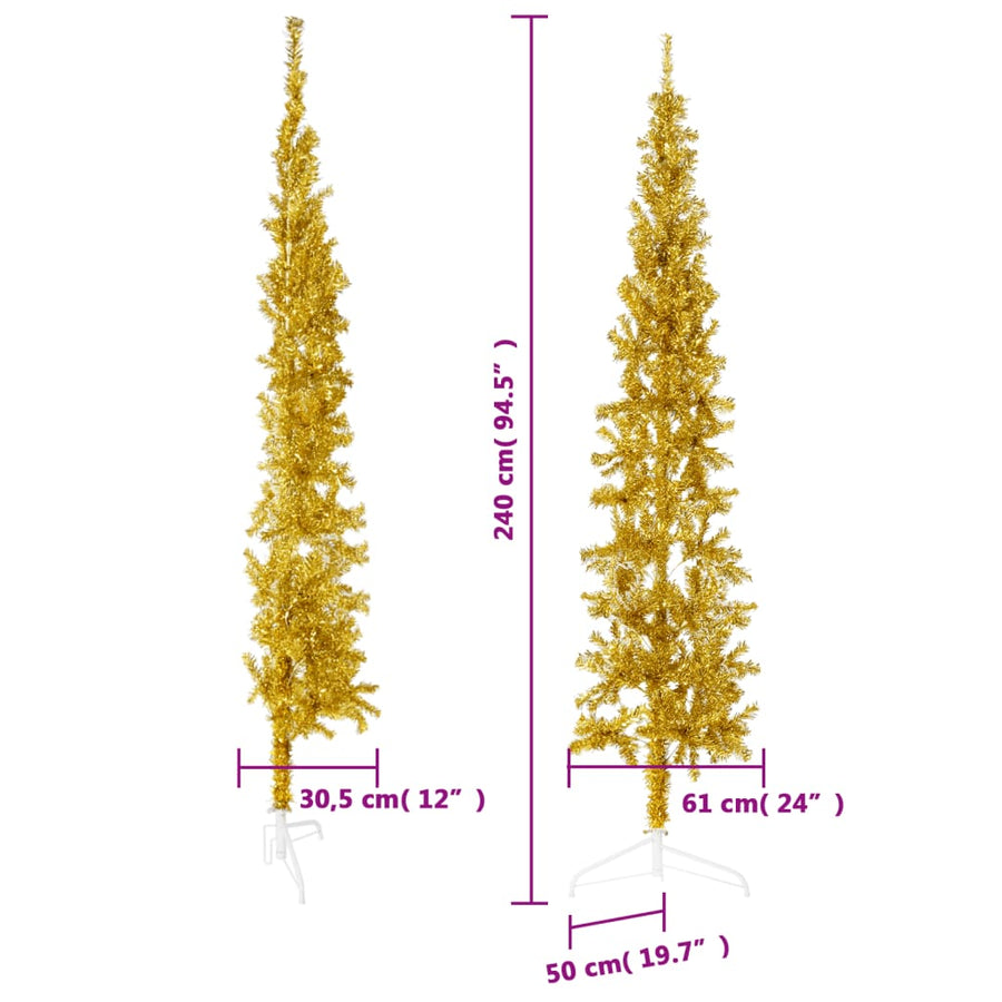 Kunstkerstboom Half Met Standaard Smal 240 Cm Kleurig 240 x 61 cm Goud