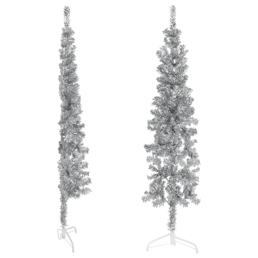 Kunstkerstboom Half Met Standaard Smal 20 Cm Kleurig 120 x 40 cm Zilver