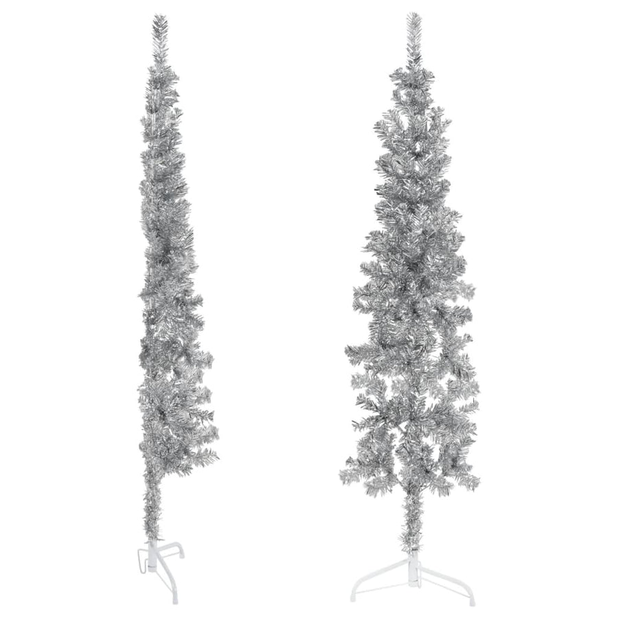 Kunstkerstboom Half Met Standaard Smal 50 Cm Kleurig 150 x 45 cm Zilver