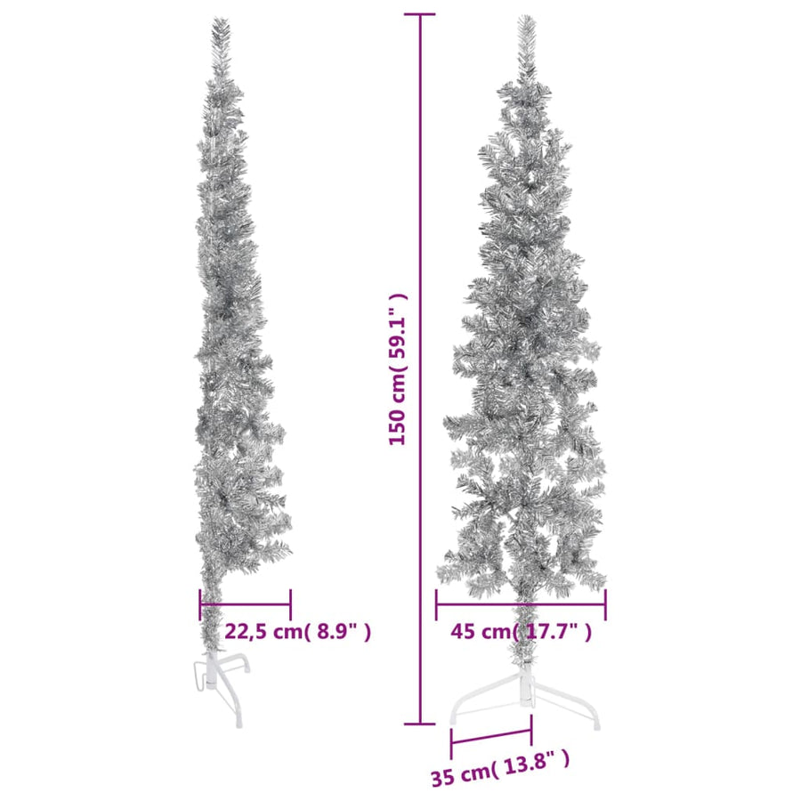 Kunstkerstboom Half Met Standaard Smal 50 Cm Kleurig 150 x 45 cm Zilver