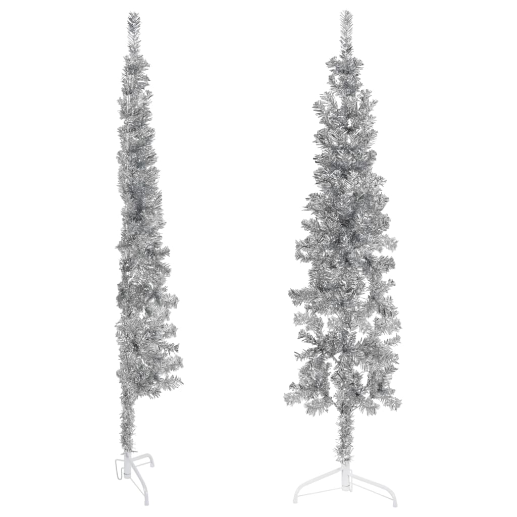Kunstkerstboom Half Met Standaard Smal 80 Cm Kleurig 180 x 49 cm Zilver