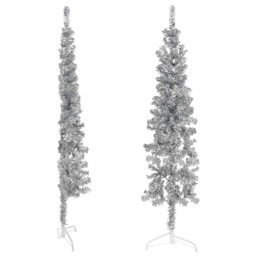 Kunstkerstboom Half Met Standaard Smal 80 Cm Kleurig 180 x 49 cm Zilver