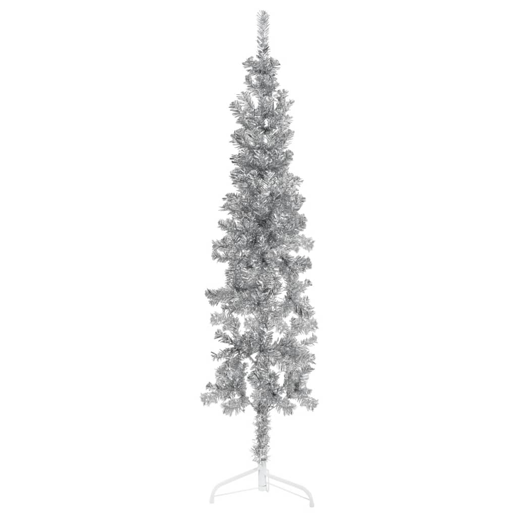 Kunstkerstboom Half Met Standaard Smal 80 Cm Kleurig 180 x 49 cm Zilver