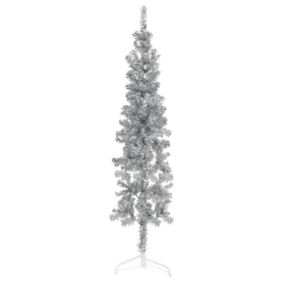 Kunstkerstboom Half Met Standaard Smal 80 Cm Kleurig 180 x 49 cm Zilver
