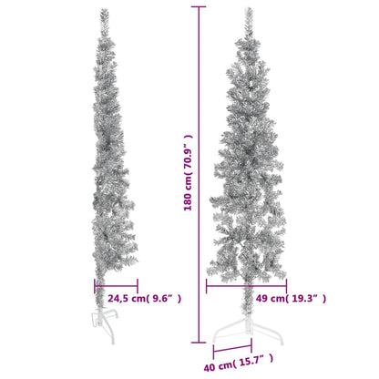 Kunstkerstboom Half Met Standaard Smal 80 Cm Kleurig 180 x 49 cm Zilver
