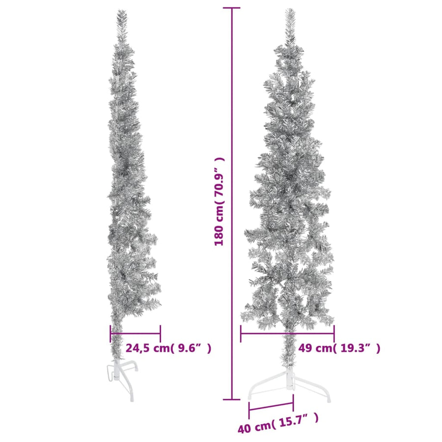 Kunstkerstboom Half Met Standaard Smal 80 Cm Kleurig 180 x 49 cm Zilver