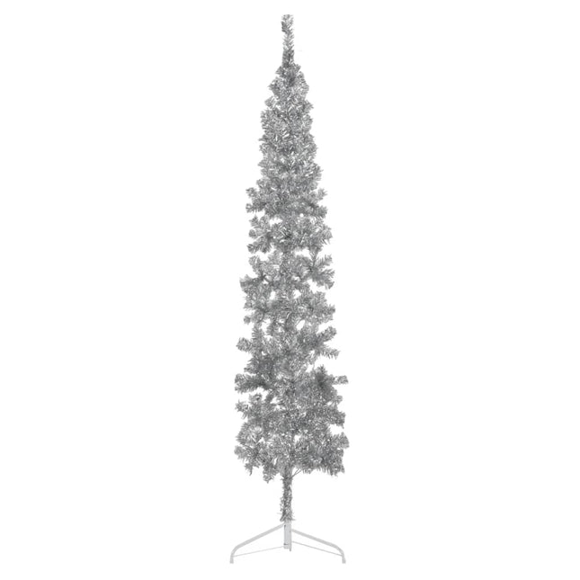 Kunstkerstboom Half Met Standaard Smal 20 Cm Kleurig 210 x 56 cm Zilver