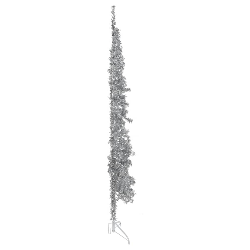 Kunstkerstboom Half Met Standaard Smal 20 Cm Kleurig 210 x 56 cm Zilver