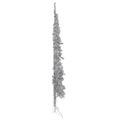 Kunstkerstboom Half Met Standaard Smal 20 Cm Kleurig 210 x 56 cm Zilver