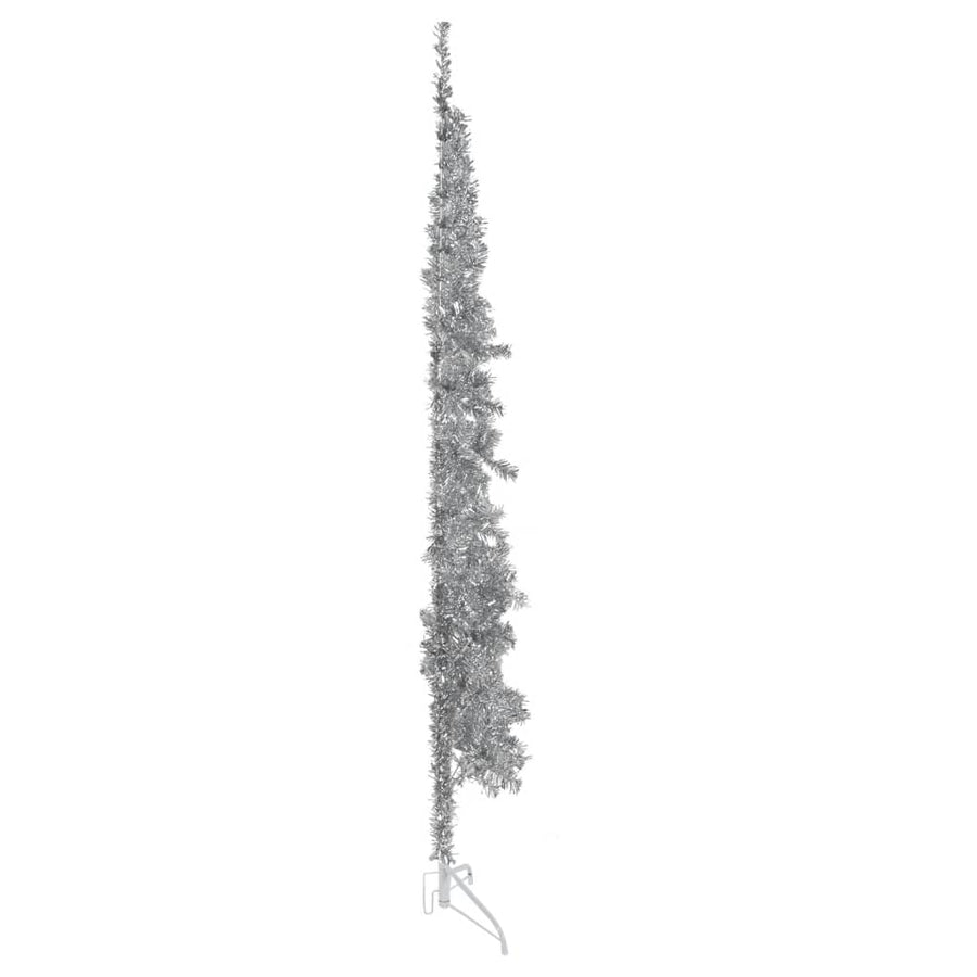 Kunstkerstboom Half Met Standaard Smal 20 Cm Kleurig 210 x 56 cm Zilver