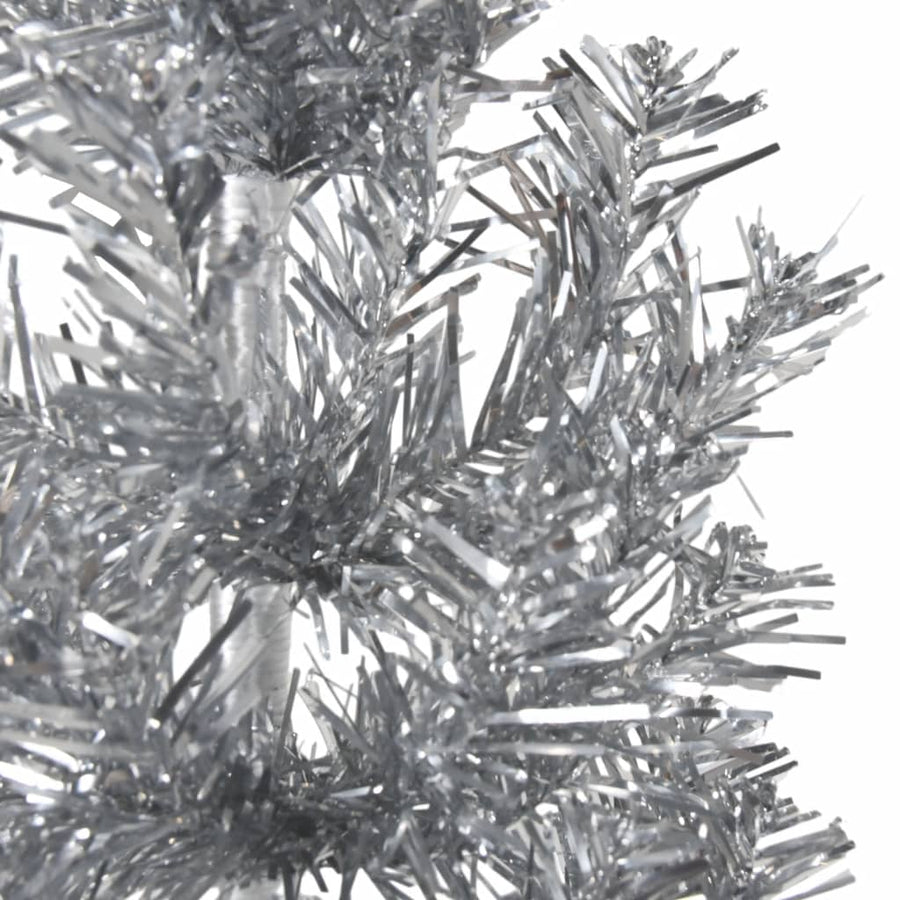 Kunstkerstboom Half Met Standaard Smal 20 Cm Kleurig 210 x 56 cm Zilver