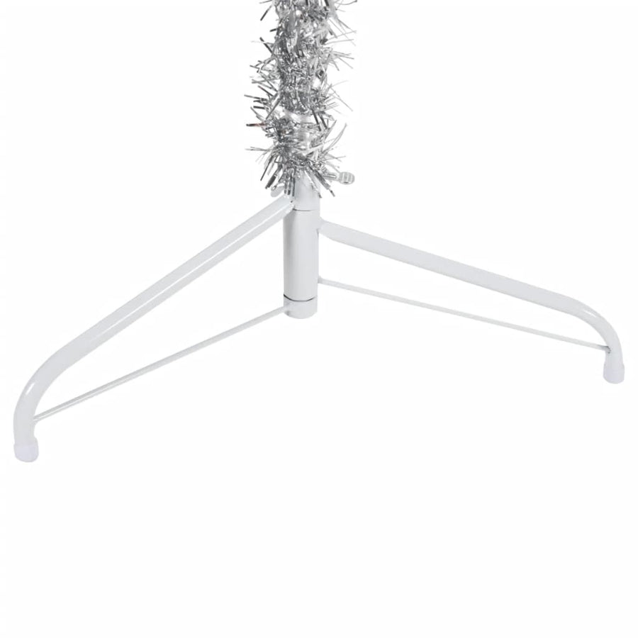 Kunstkerstboom Half Met Standaard Smal 20 Cm Kleurig 210 x 56 cm Zilver