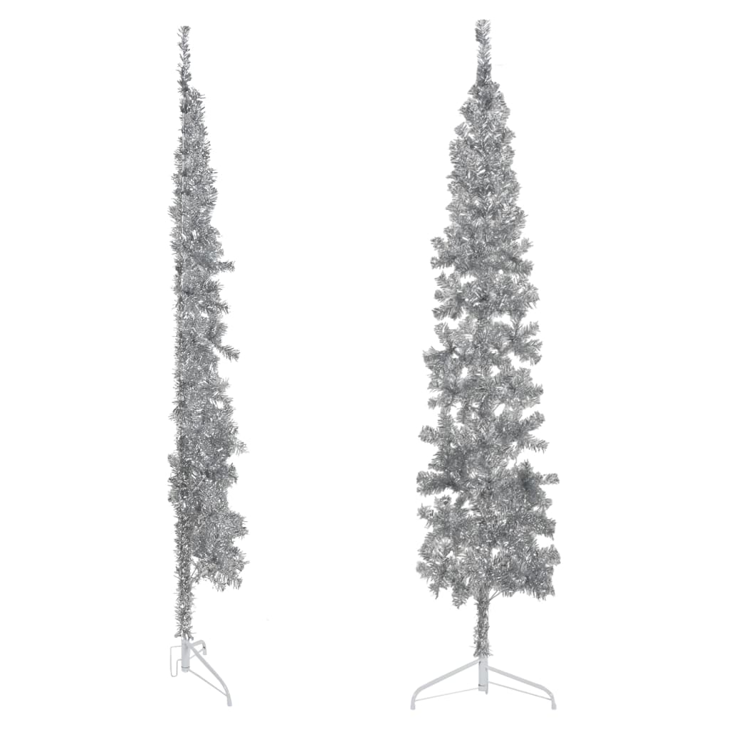 Kunstkerstboom Half Met Standaard Smal 240 Cm Kleurig 240 x 61 cm Zilver