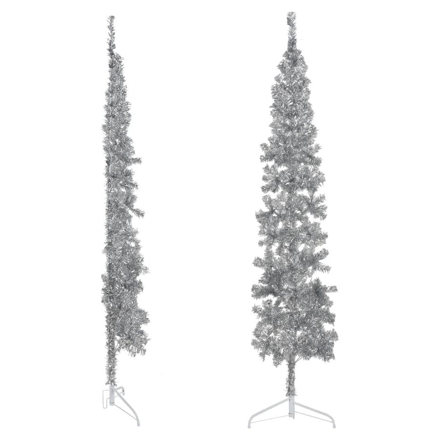 Kunstkerstboom Half Met Standaard Smal 240 Cm Kleurig 240 x 61 cm Zilver
