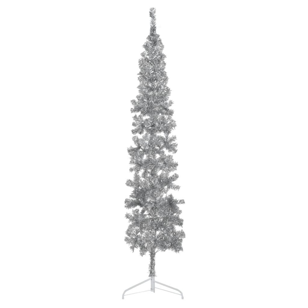 Kunstkerstboom Half Met Standaard Smal 240 Cm Kleurig 240 x 61 cm Zilver