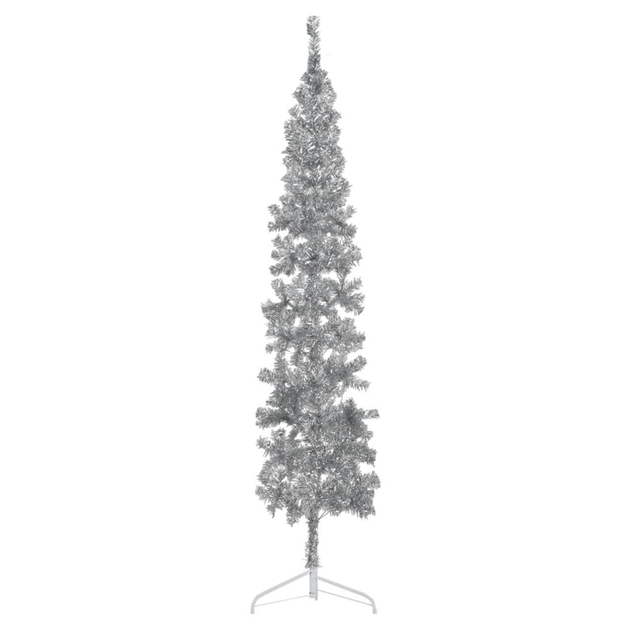 Kunstkerstboom Half Met Standaard Smal 240 Cm Kleurig 240 x 61 cm Zilver