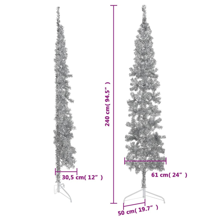 Kunstkerstboom Half Met Standaard Smal 240 Cm Kleurig 240 x 61 cm Zilver