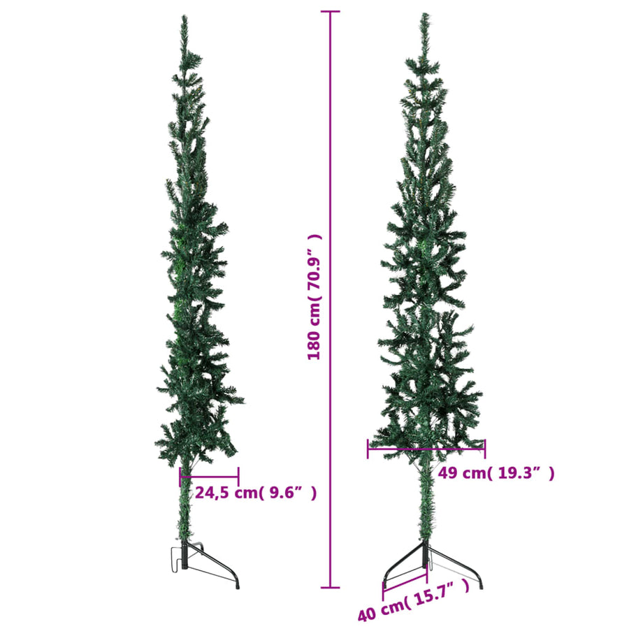 Kunstkerstboom Half Met Standaard Smal 80 Cm 180 x 49 cm Groen