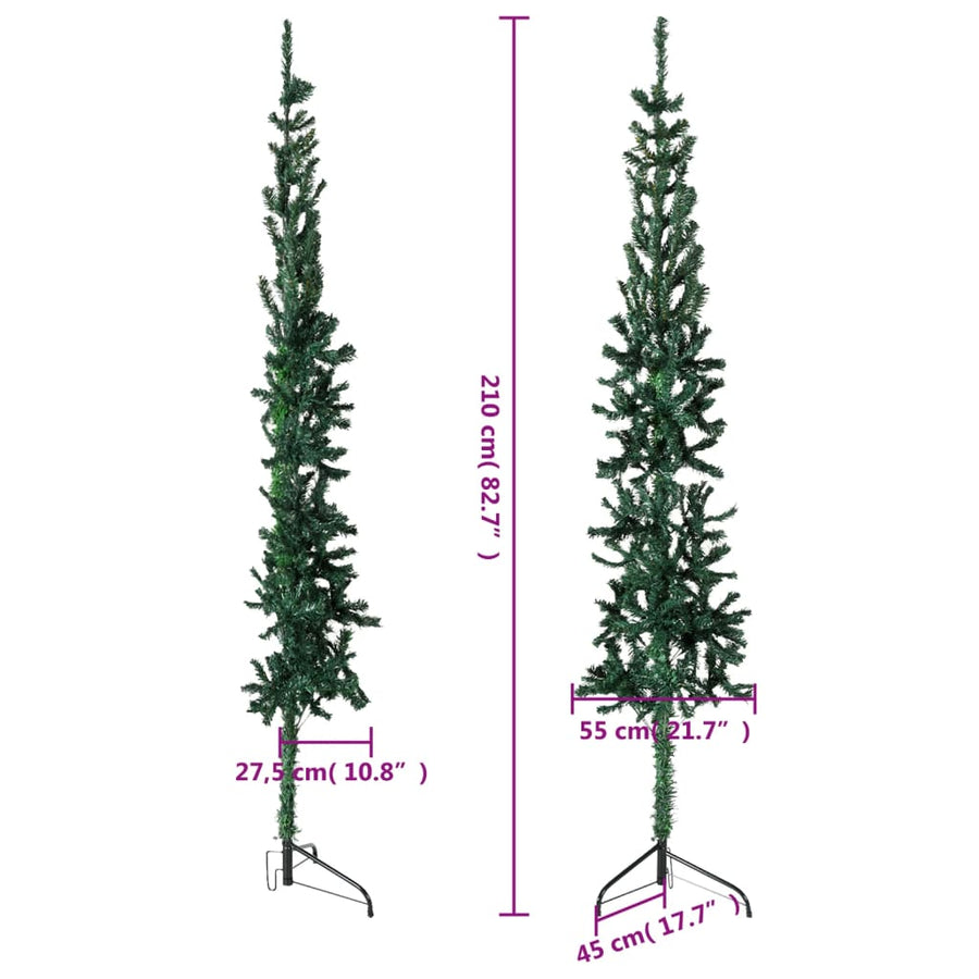 Kunstkerstboom Half Met Standaard Smal 20 Cm 210 x 55 cm Groen