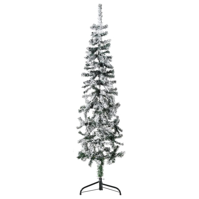 Kunstkerstboom Half Met Sneeuw Smal 50 Cm 150 x 44 cm Wit en groen