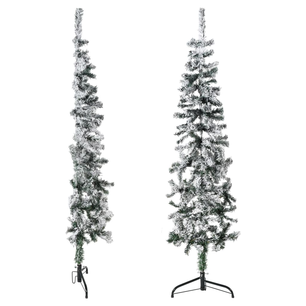 Kunstkerstboom Half Met Sneeuw Smal 50 Cm 150 x 44 cm Wit en groen