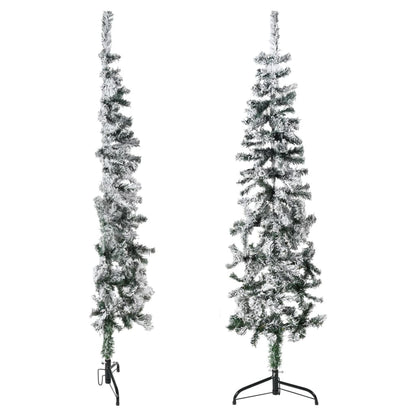 Kunstkerstboom Half Met Sneeuw Smal 50 Cm 150 x 44 cm Wit en groen