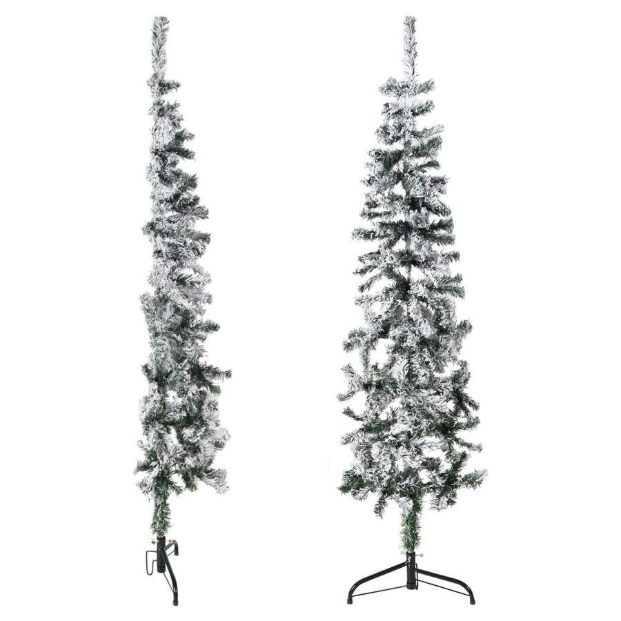 Kunstkerstboom Half Met Sneeuw Smal 50 Cm 150 x 44 cm Wit en groen