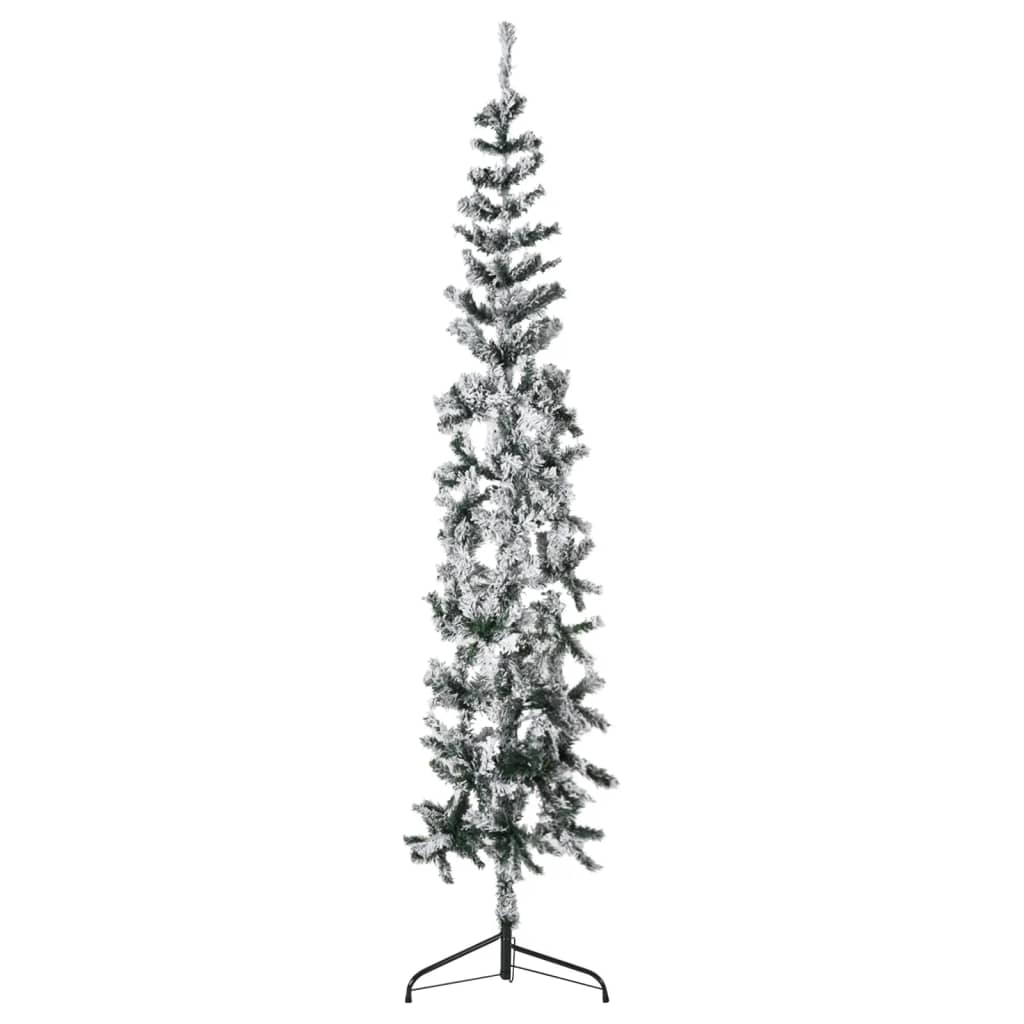 Kunstkerstboom Half Met Sneeuw Smal 80 Cm 180 x 49 cm Wit en groen
