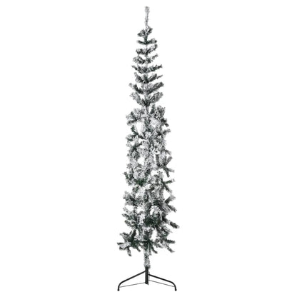 Kunstkerstboom Half Met Sneeuw Smal 80 Cm 180 x 49 cm Wit en groen