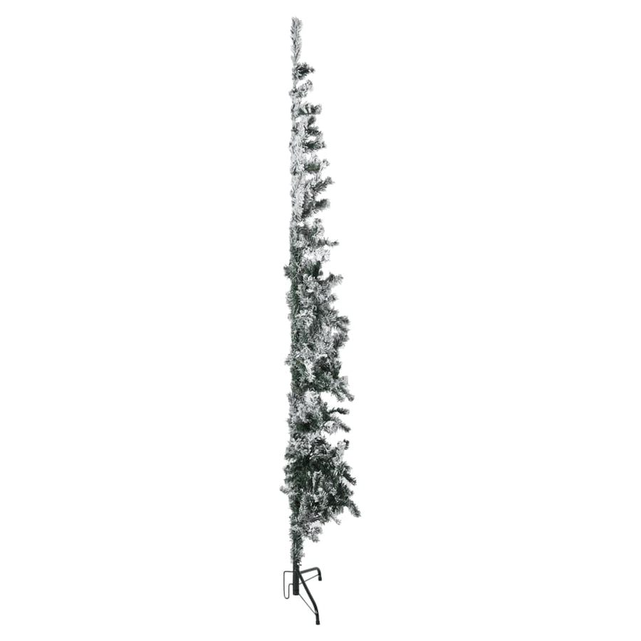 Kunstkerstboom Half Met Sneeuw Smal 80 Cm 180 x 49 cm Wit en groen