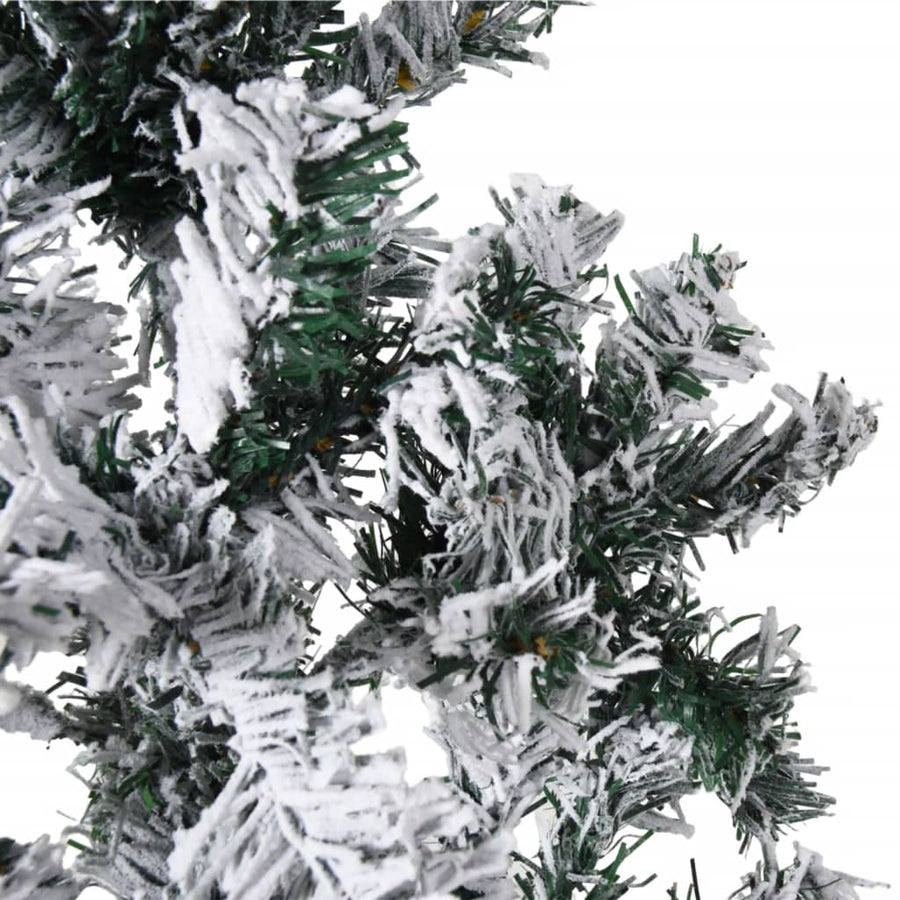 Kunstkerstboom Half Met Sneeuw Smal 80 Cm 180 x 49 cm Wit en groen