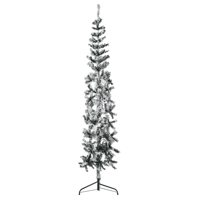 Kunstkerstboom Half Met Sneeuw Smal 20 Cm 210 x 55 cm Wit en groen