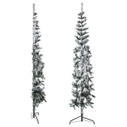 Kunstkerstboom Half Met Sneeuw Smal 240 Cm 240 x 61 cm Wit en groen