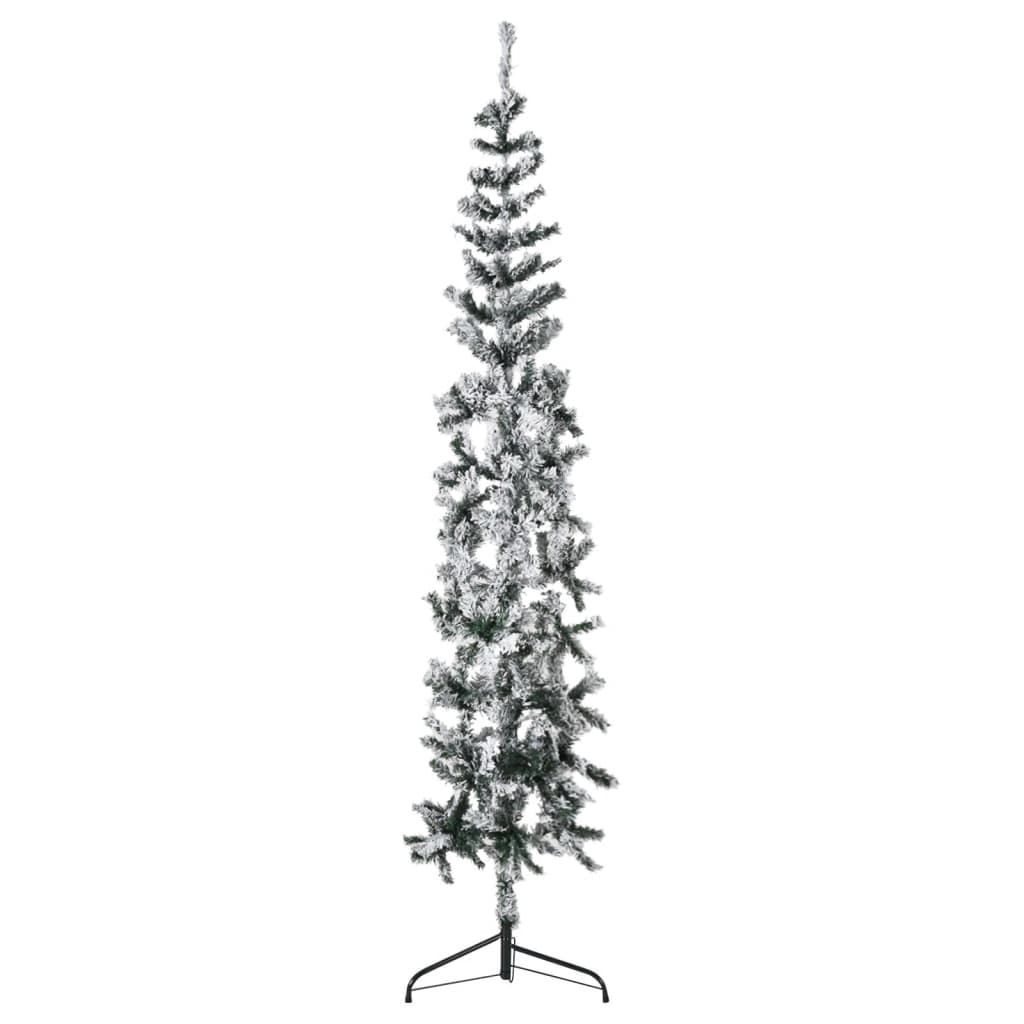 Kunstkerstboom Half Met Sneeuw Smal 240 Cm 240 x 61 cm Wit en groen