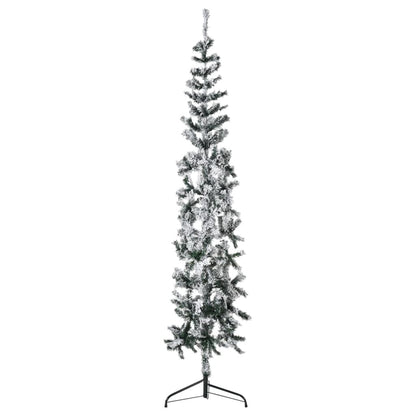 Kunstkerstboom Half Met Sneeuw Smal 240 Cm 240 x 61 cm Wit en groen