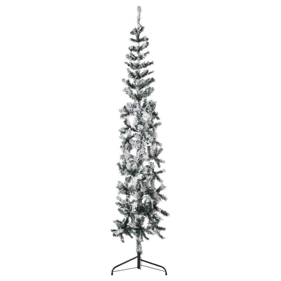 Kunstkerstboom Half Met Sneeuw Smal 240 Cm 240 x 61 cm Wit en groen