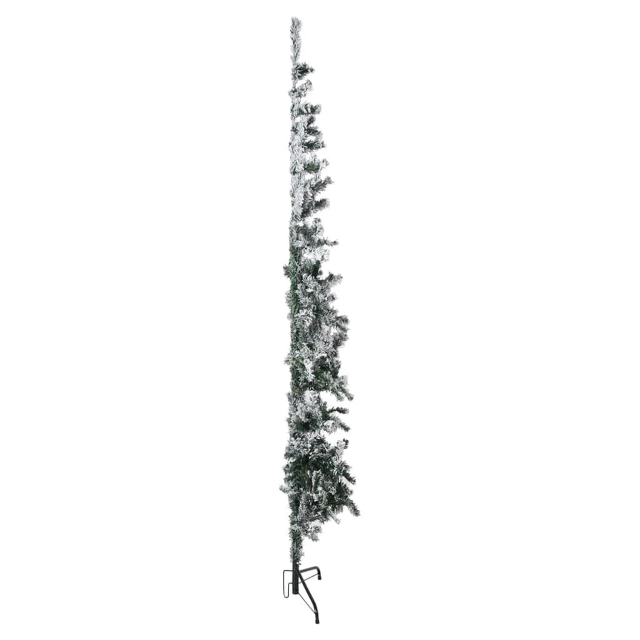 Kunstkerstboom Half Met Sneeuw Smal 240 Cm 240 x 61 cm Wit en groen