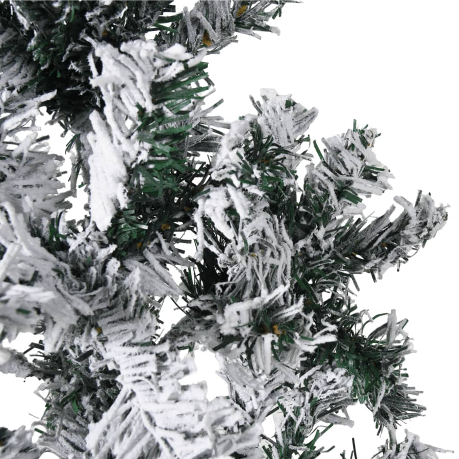Kunstkerstboom Half Met Sneeuw Smal 240 Cm 240 x 61 cm Wit en groen
