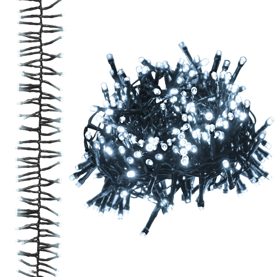 Lichtslinger cluster met 400 LED's koudwit 7,4 m PVC 7.4 m Koudwit en donkergroen