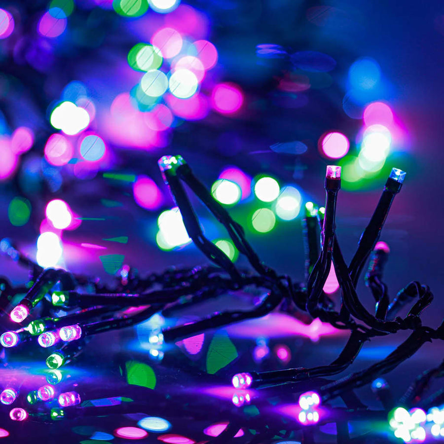 Lichtslinger cluster met 1000 LED's pastel meerkleurig 11 m PVC 11 m Pastel meerkleurig en donkergroen