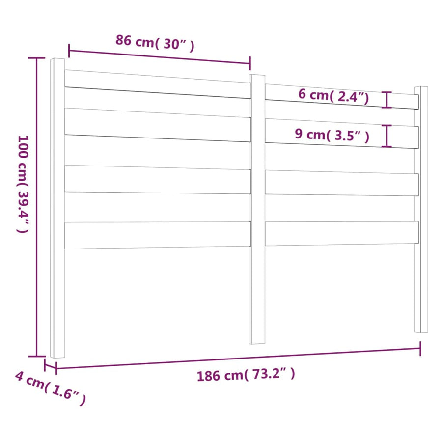 Hoofdbord 86X4X00 Cm Massief Grenenhout 186 x 100 cm Grijs